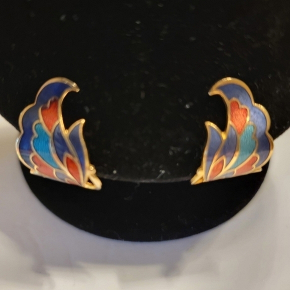 Jewelry - Vintage Cloisonne Butterfly Wing Clip On